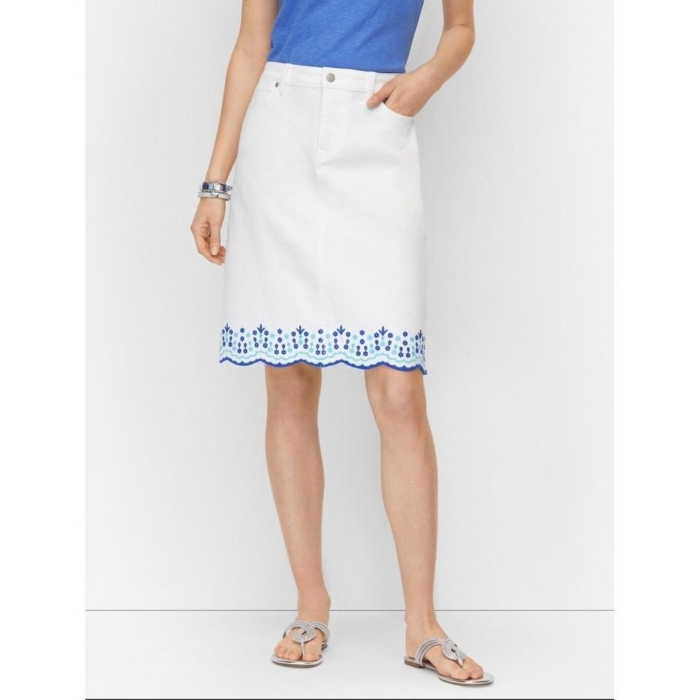 Womens‎ Talbots Embroidered Scallop Denim A-Line Skirt